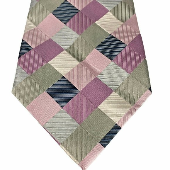 Geoffrey Beene Silver Pink Purple Square Silk Tie - Picture 2 of 8